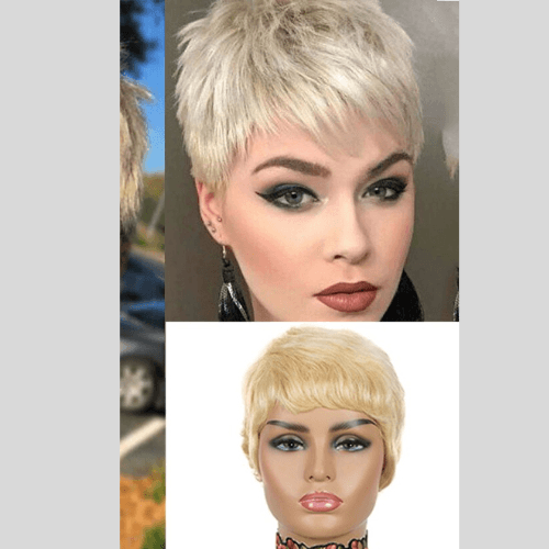 Short Pixie Silver Grey Straight Bob Human Hair Wig - Misthere K.