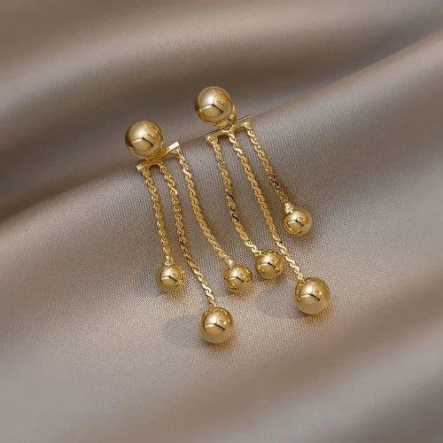 New Golden Pea Tassel Drop Earrings For Woman