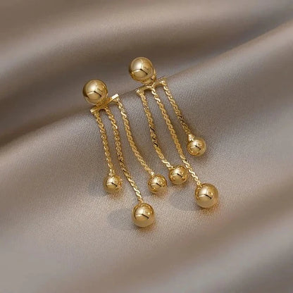 New Golden Pea Tassel Drop Earrings For Woman