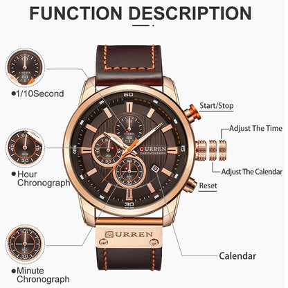 Men's Leather Sports Chronograph Watches