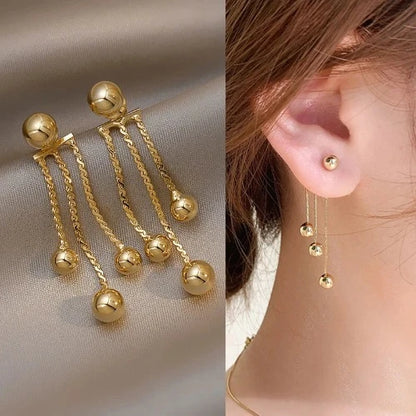 New Golden Pea Tassel Drop Earrings For Woman