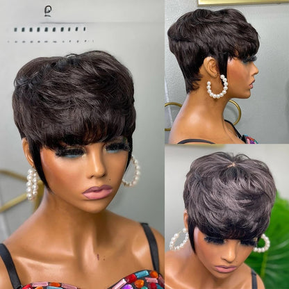 Women's Short Bob Pixie Cut Human Hair Wigs