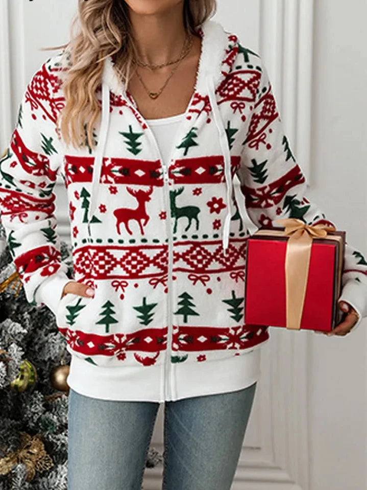 Christmas Print Women's Warm Long Sleeve Jacket