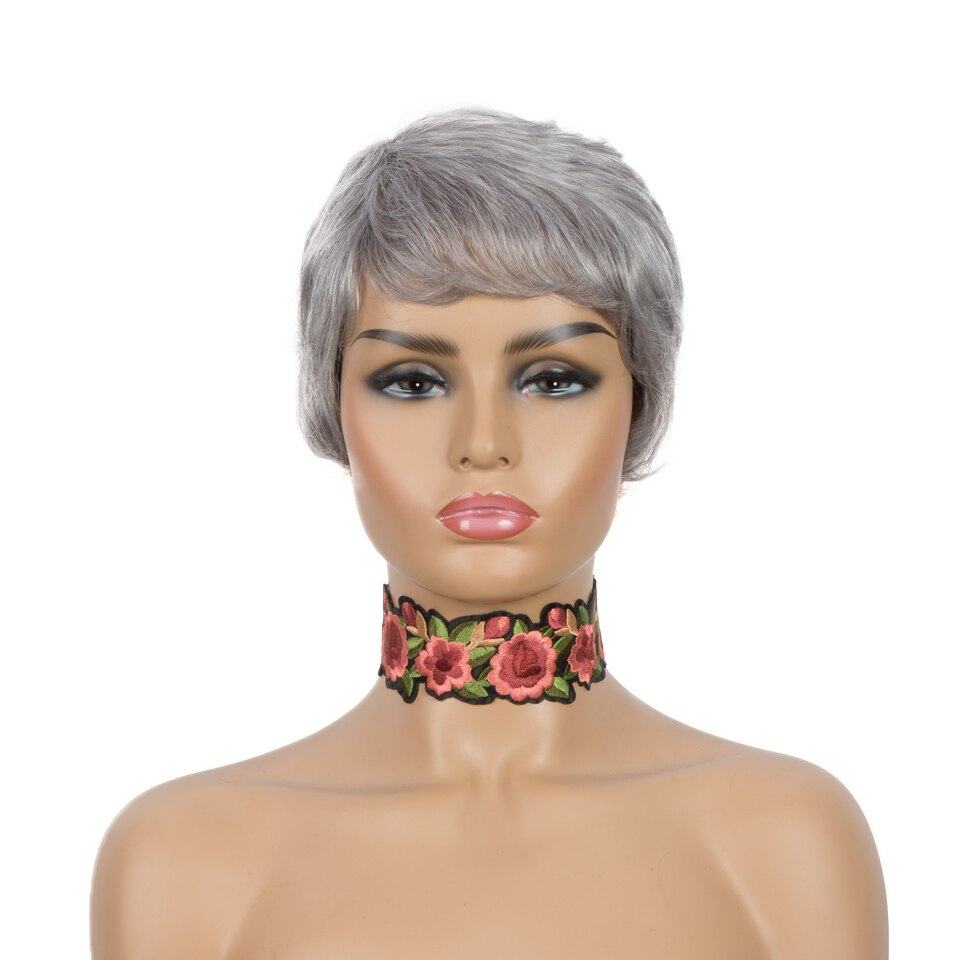 Short Pixie Silver Grey Straight Bob Human Hair Wig - Misthere K.