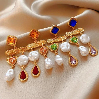 Rhinestone Asymmetrical Pearl Earrings for Women