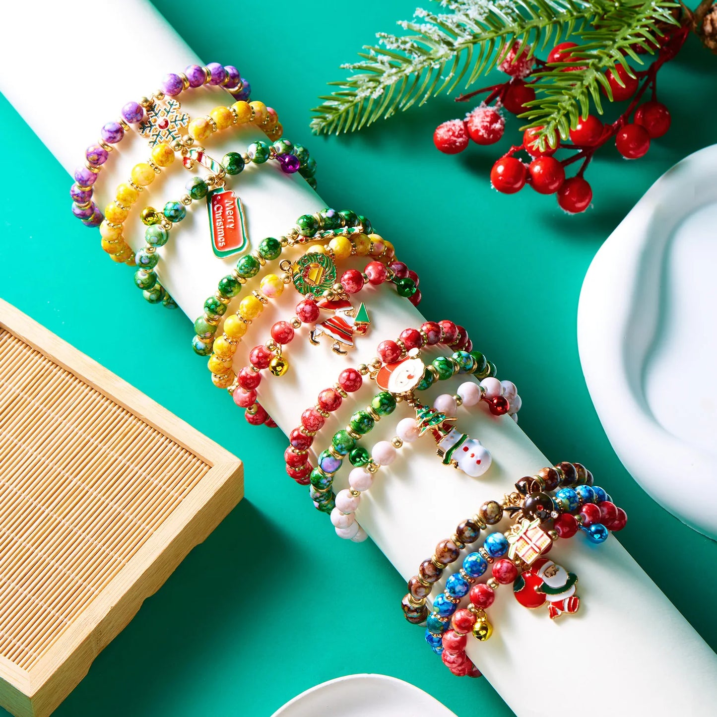 Women Men's Colorful 3Pcs Christmas Bracelet Set