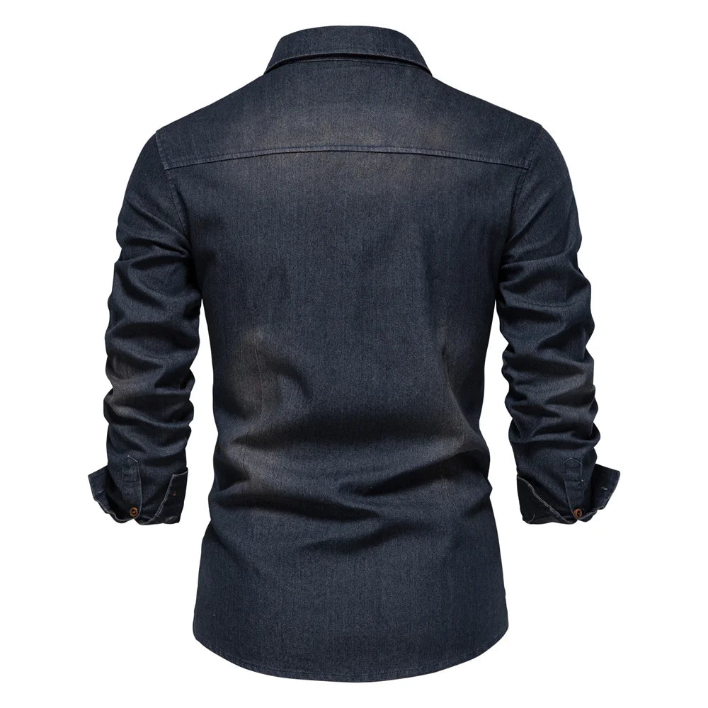 Cotton Denim Shirt Men Long Sleeve Quality