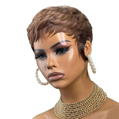 Women's Short Pixie Cut Bob Human Hair Full Machine Wig