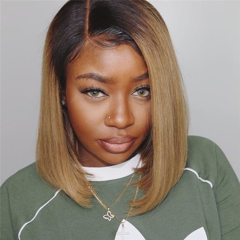 Short Ombre Honey Blonde Bob Wig With Baby Hair - Misthere K.