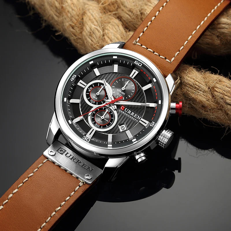 Men's Leather Sports Chronograph Watches