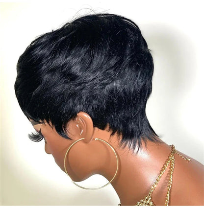 Women's Short Pixie Cut Bob Natural Black Wigs