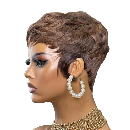 Women's Short Pixie Cut Bob Human Hair Full Machine Wig