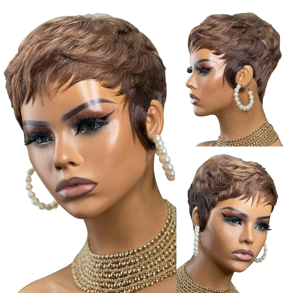 Women's Short Pixie Cut Bob Human Hair Full Machine Wig