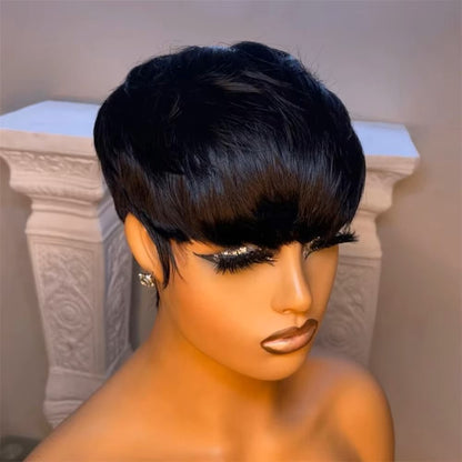 Women's Short Pixie Cut Bob Natural Black Wigs