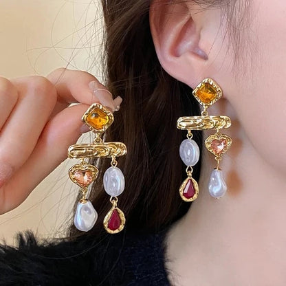 Rhinestone Asymmetrical Pearl Earrings for Women