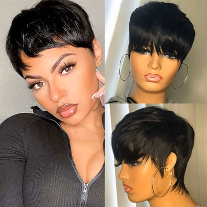 Women's Short Pixie Cut Bob Natural Black Wigs