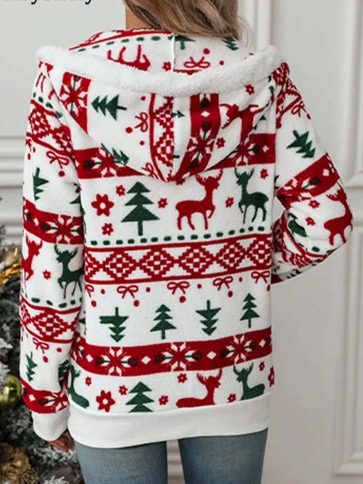 Christmas Print Women's Warm Long Sleeve Jacket