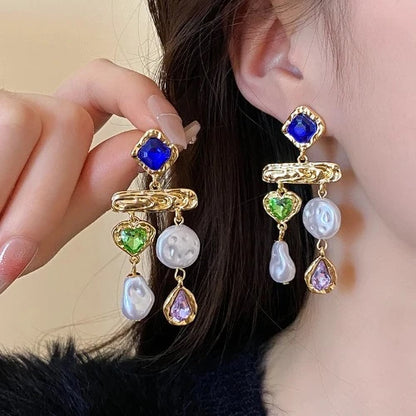 Rhinestone Asymmetrical Pearl Earrings for Women