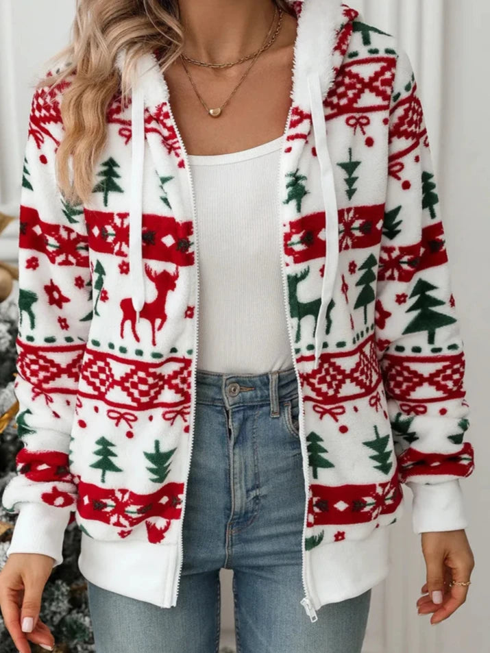 Christmas Print Women's Warm Long Sleeve Jacket