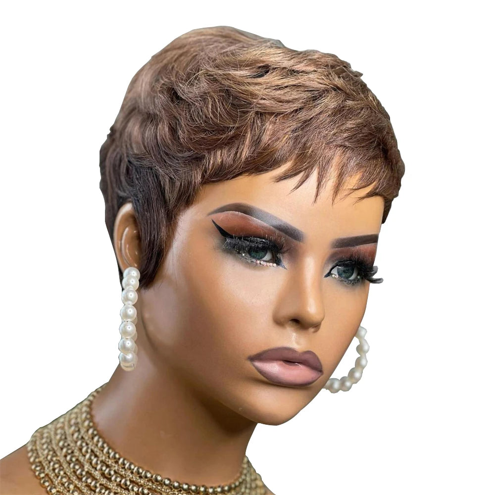 Women's Short Pixie Cut Bob Human Hair Full Machine Wig