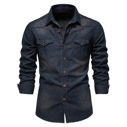 Cotton Denim Shirt Men Long Sleeve Quality