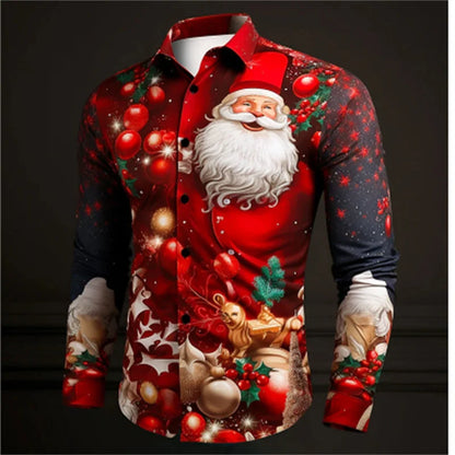 Men's printing Santa long sleeve Christmas Shirt