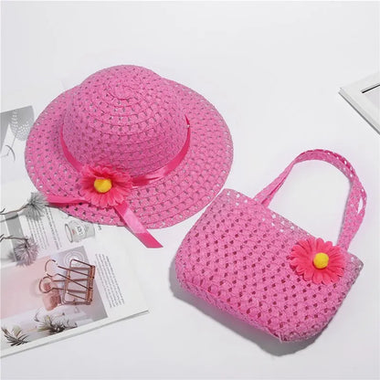 Girls Tea Party Straw Sun Hat and Purse Kids Party Birthday Travel Gift