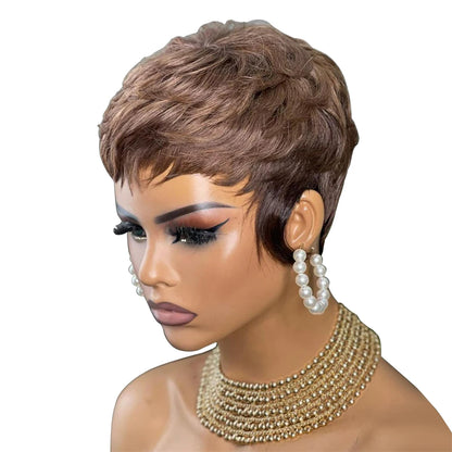 Women's Short Pixie Cut Bob Human Hair Full Machine Wig