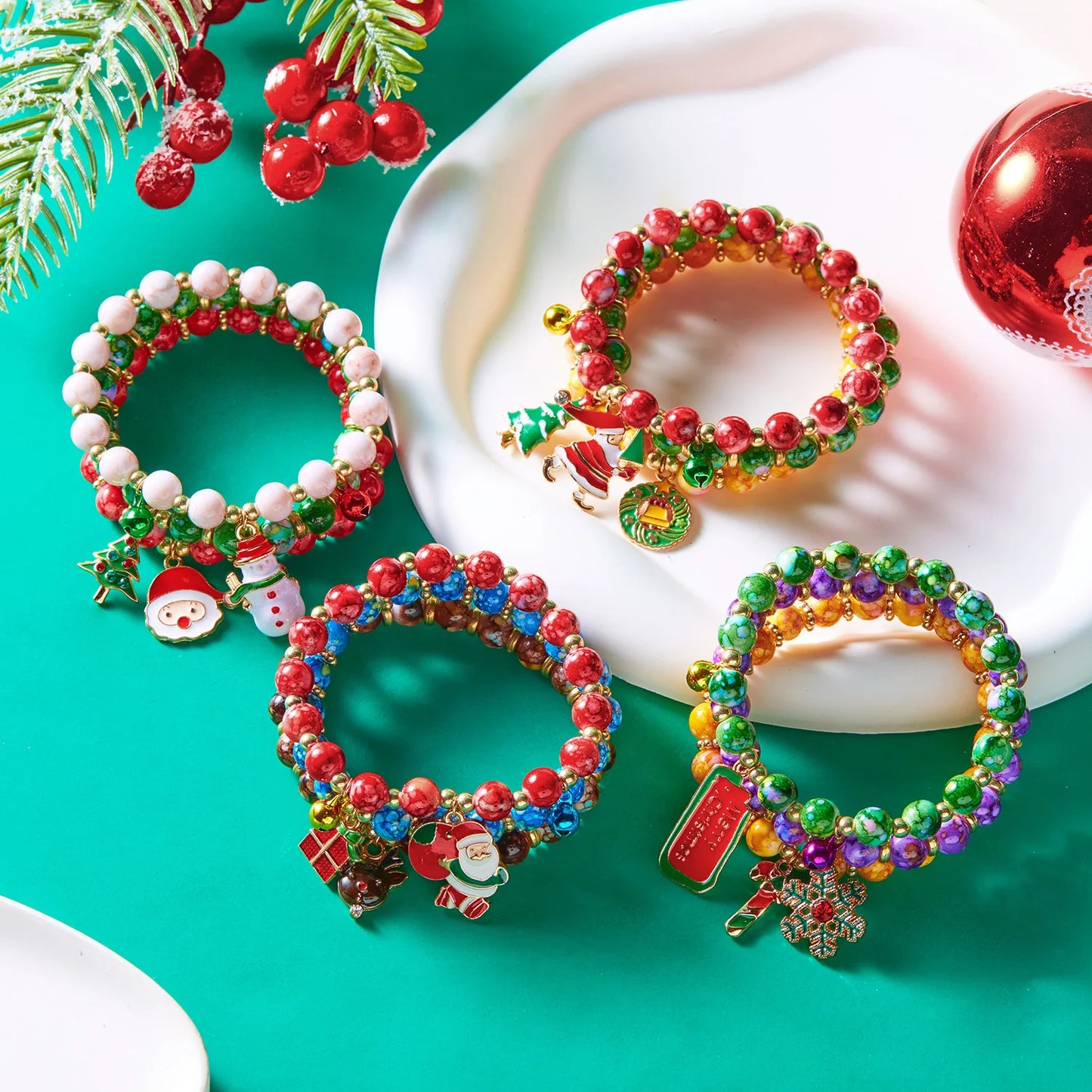 Women Men's Colorful 3Pcs Christmas Bracelet Set