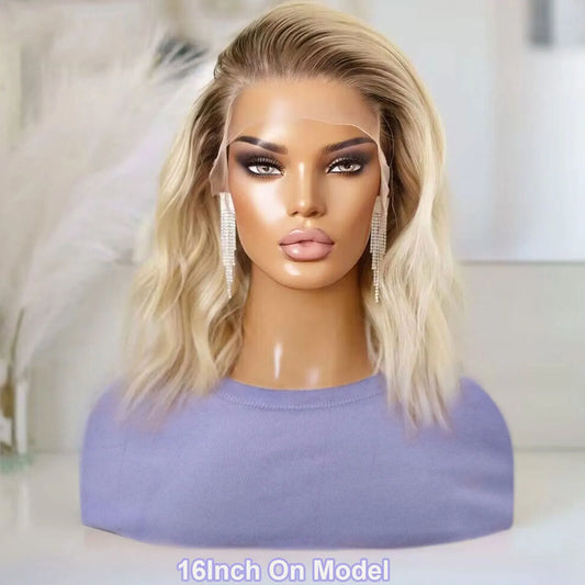 Ombre Short Wavy Blonde Lace Front Bob Wigs