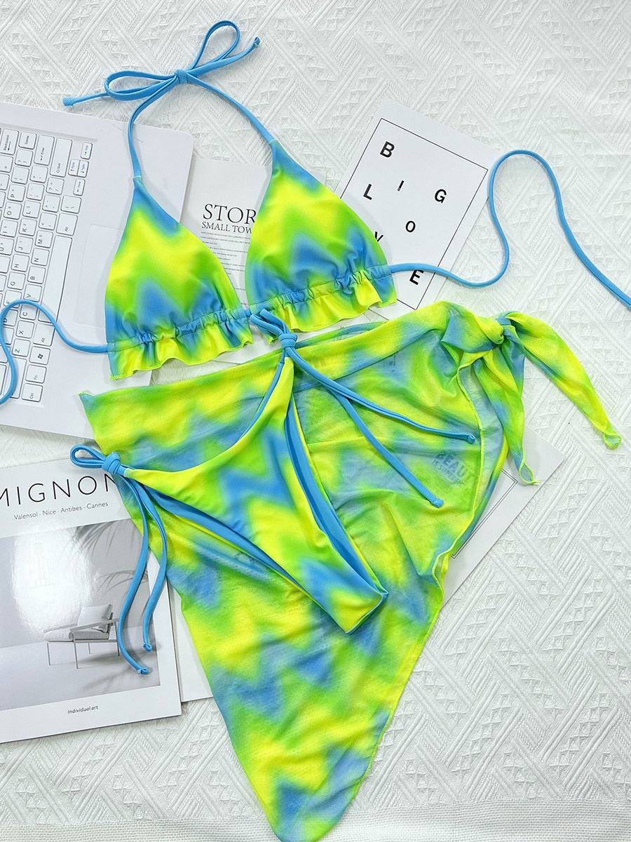 Women Tie Dye Swimwear 3 pieces Bikini set - Misthere K.