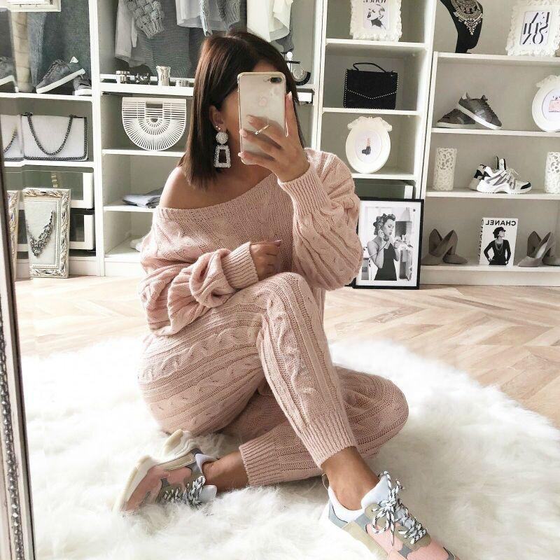 Women's Long Sleeve Knitted Casual Two-piece - Misthere K.