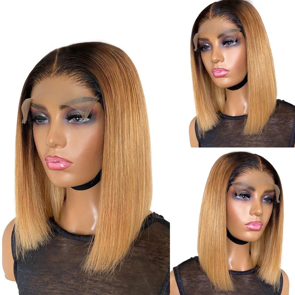 Short Ombre Honey Blonde Bob Wig With Baby Hair - Misthere K.