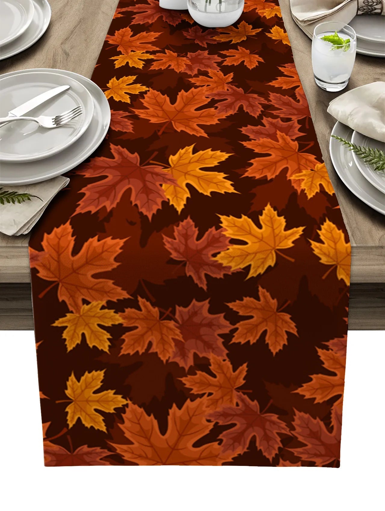 Autumn Pumpkin Maple Leaf Linen Table RunnersMisthere K. - All rights reserved