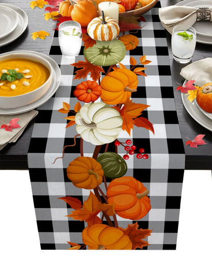 Autumn Pumpkin Maple Leaf Linen Table RunnersMisthere K. - All rights reserved