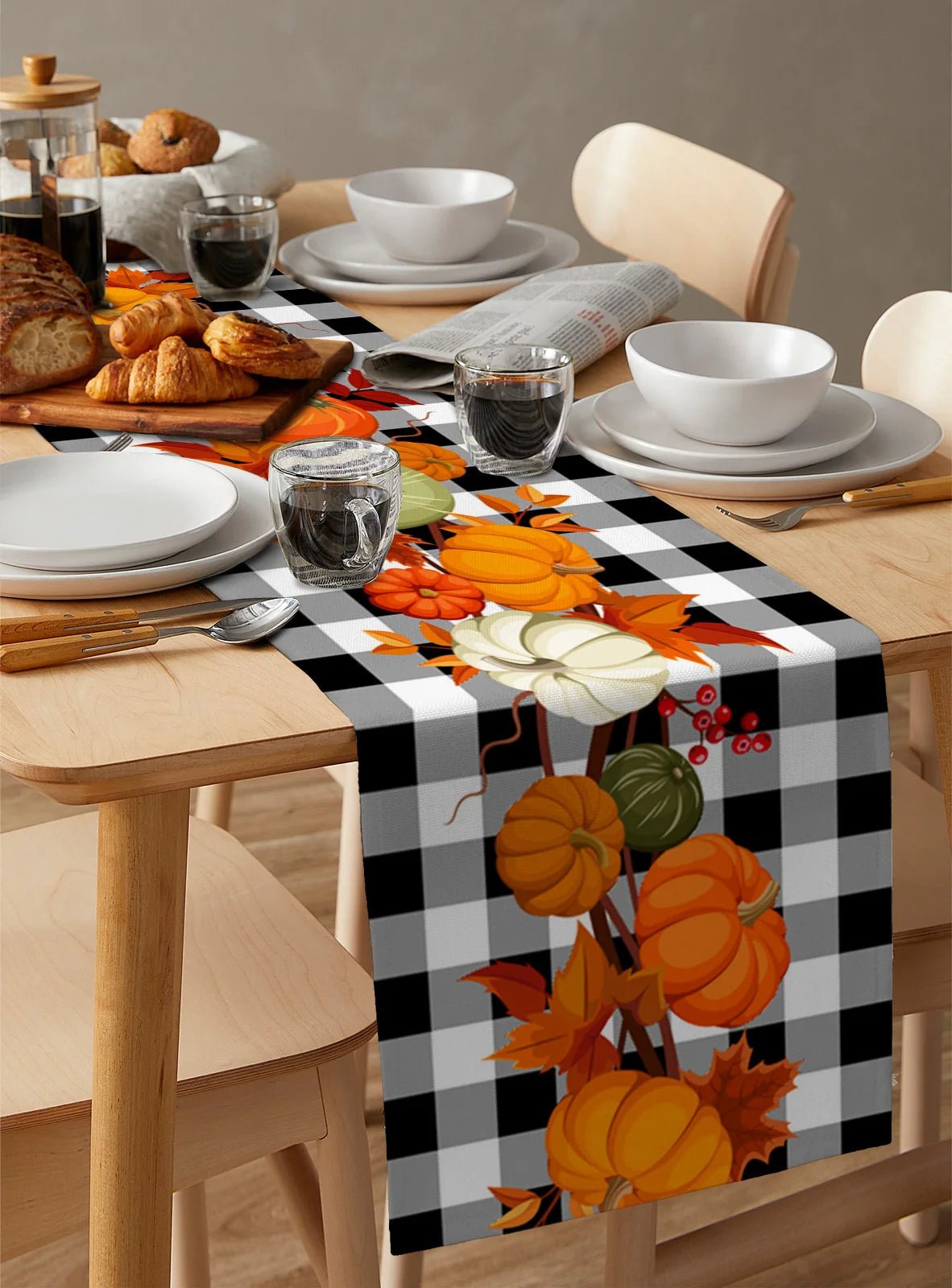 Autumn Pumpkin Maple Leaf Linen Table RunnersMisthere K. - All rights reserved