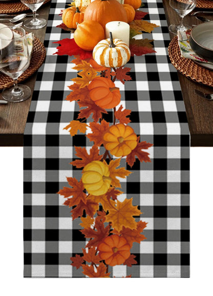 Autumn Pumpkin Maple Leaf Linen Table RunnersMisthere K. - All rights reserved