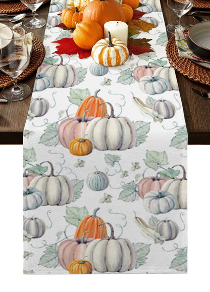 Autumn Pumpkin Maple Leaf Linen Table RunnersMisthere K. - All rights reserved