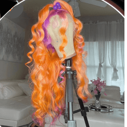 Purple Orange Pink Ombre Lace Front Wig - Misthere K.