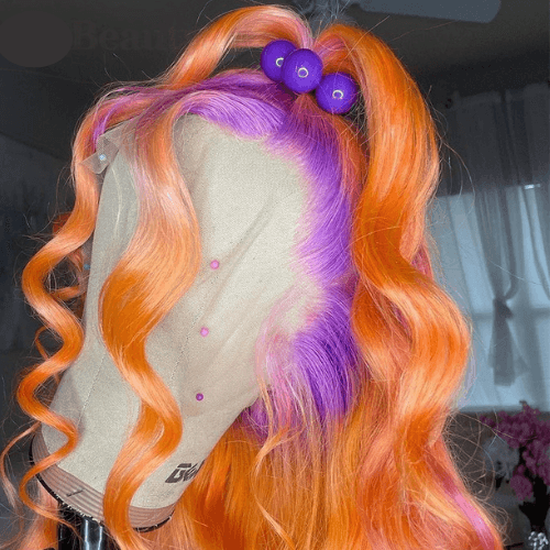 Purple Orange Pink Ombre Lace Front Wig - Misthere K.